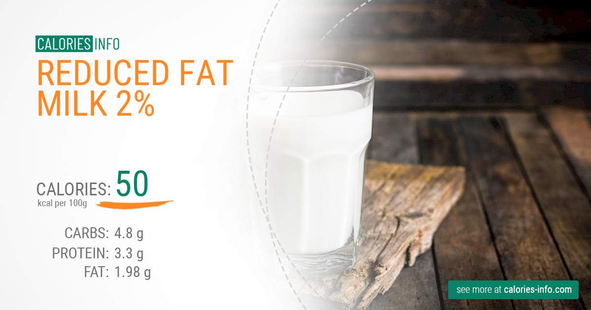 Reduced fat milk 2% - caloies, wieght